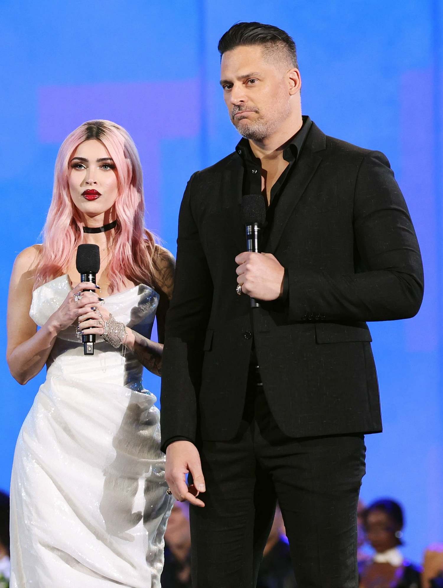 Megan Fox and Joe Manganiello onstage during the 2024 People’s Choice Awards held at Barker Hangar on February 18, 2024 in Santa Monica, California.